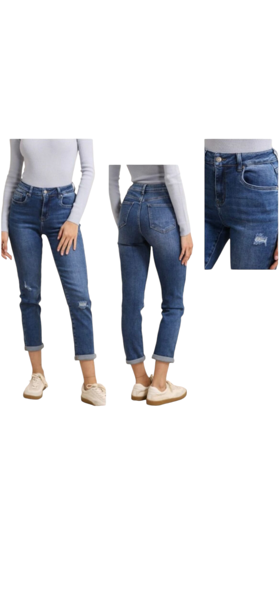 Hello miss Blauwe momfit jeans scheurtjes