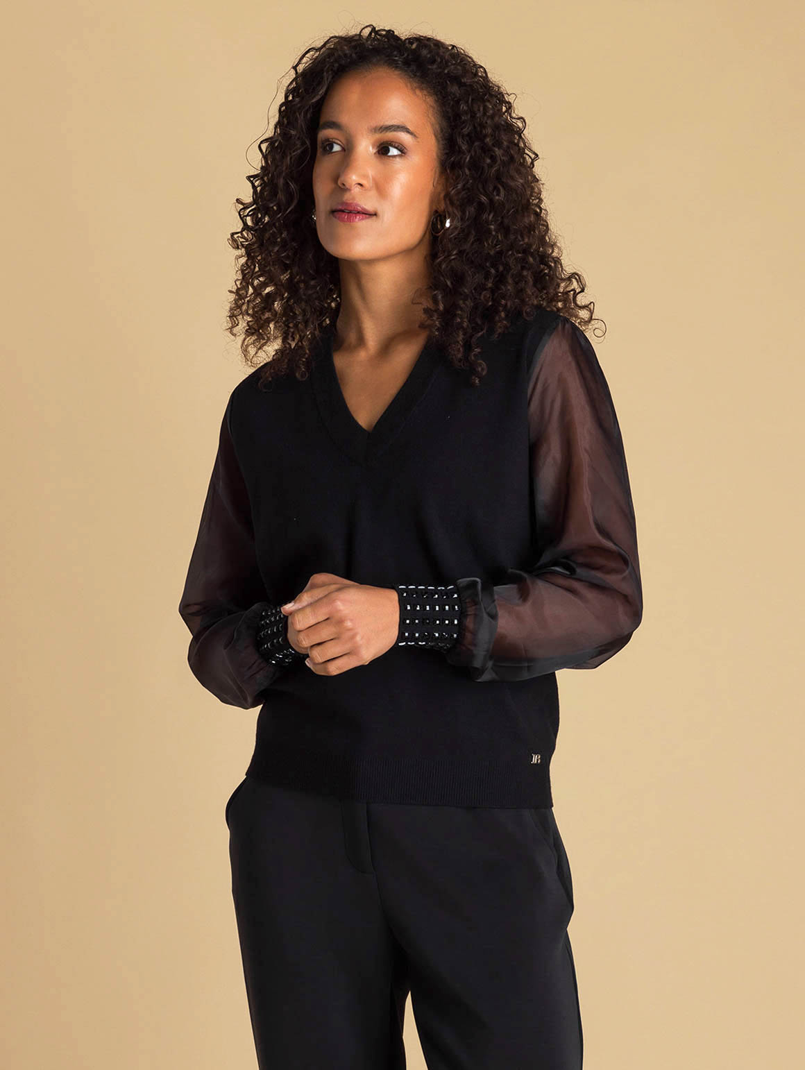 Ivy beau Zwarte trui voile mouwen