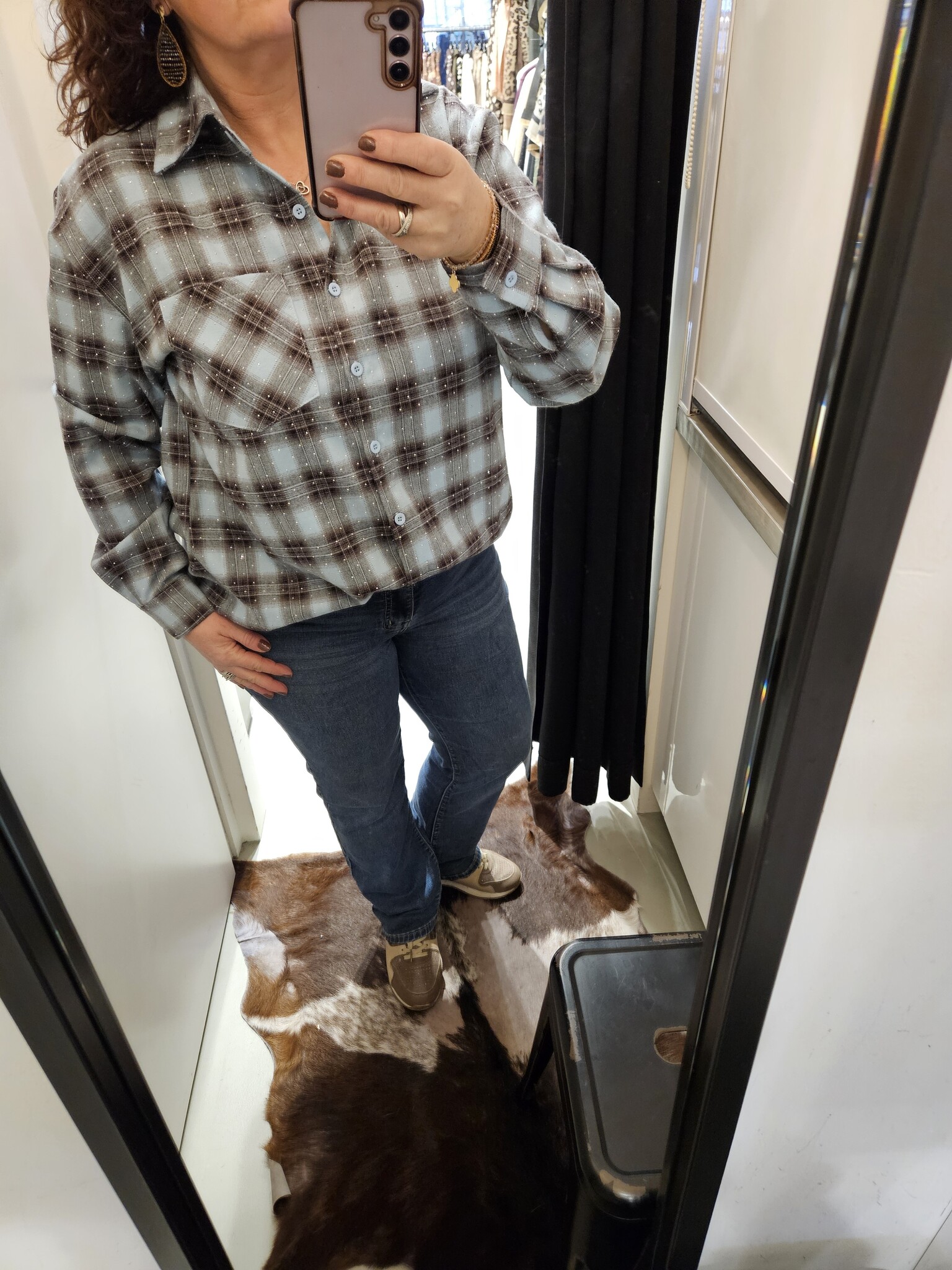 Blauwe ruitjes blouse studs