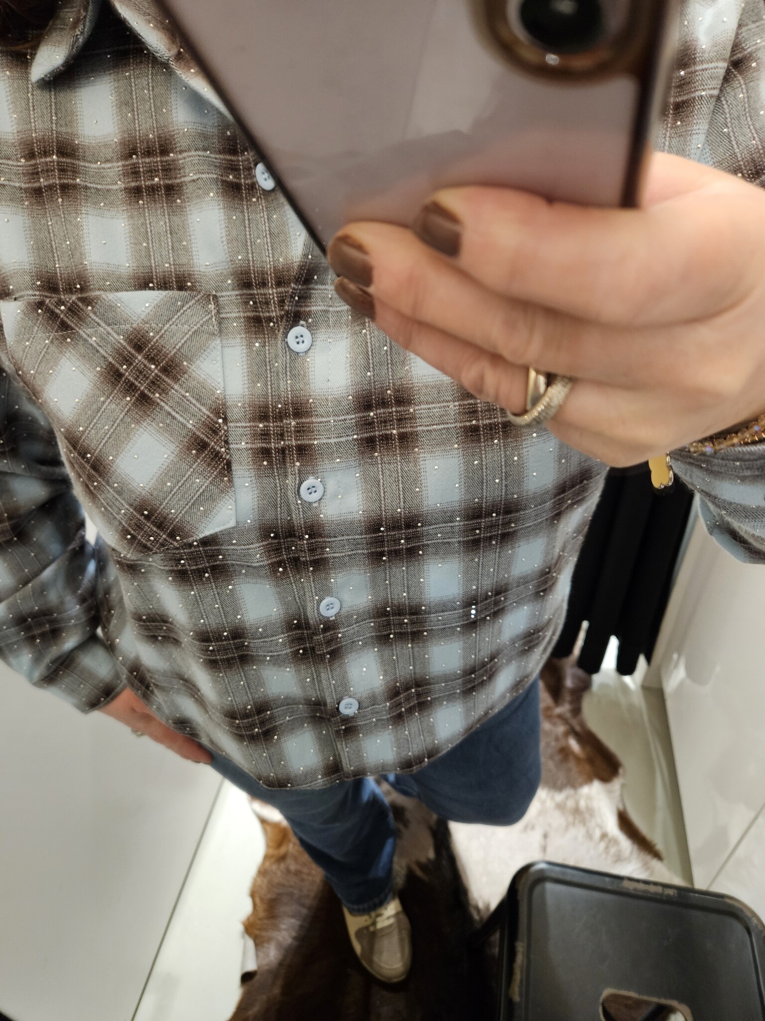 Blauwe ruitjes blouse studs