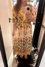 Gemma Ricceri Beige Overslagjurk groene print