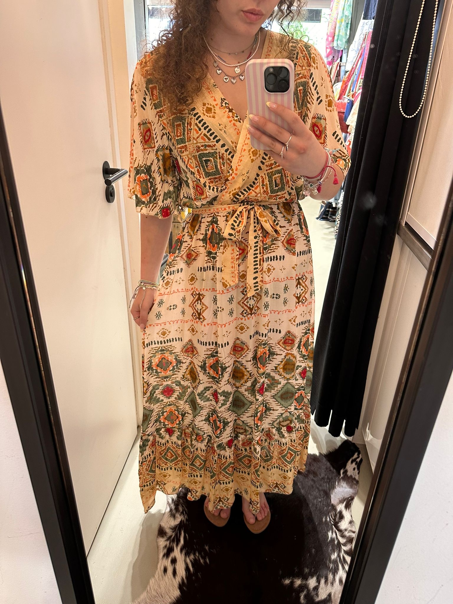 Gemma Ricceri Beige Overslagjurk groene print