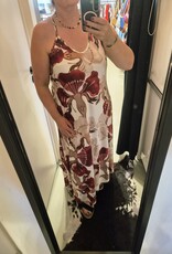 Spagetti jurk bordeaux met offwhite print