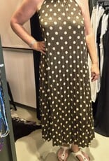 Gemma Ricceri Lange polka dot gliter groen met beige halter jurk
