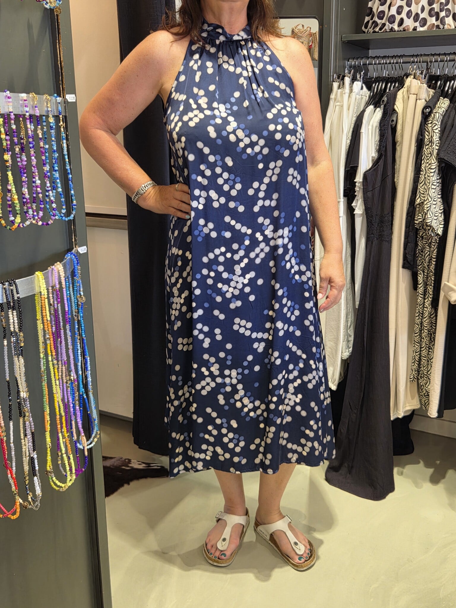 Gemma Ricceri Halter jurk blauw met stippen