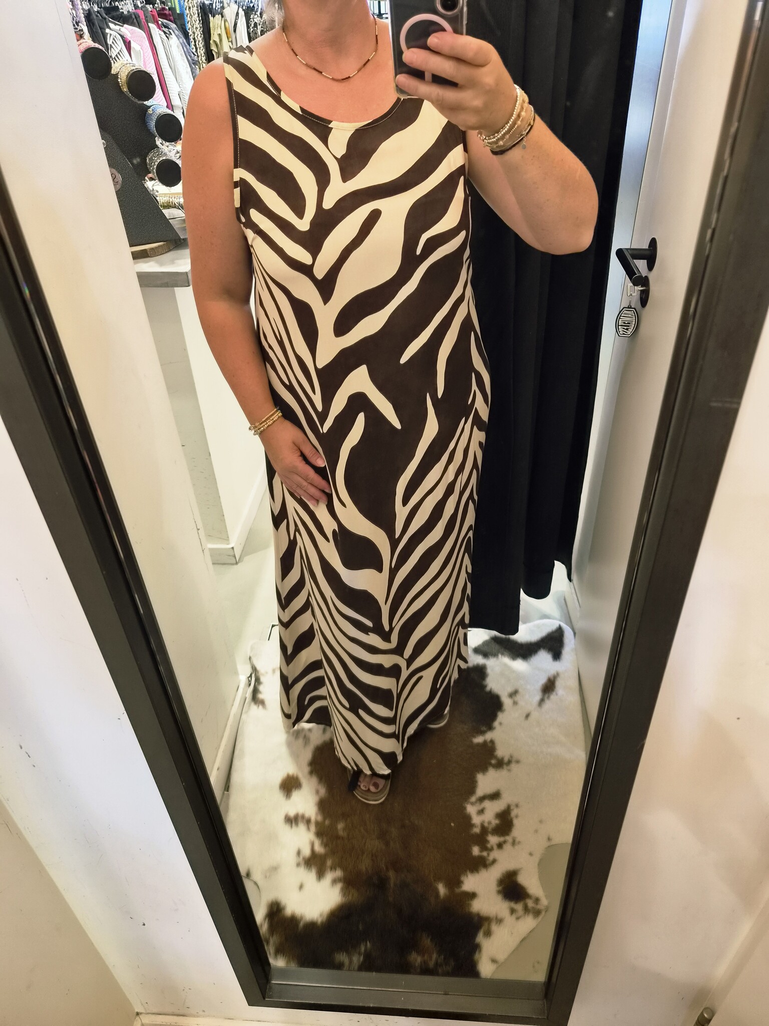 Vera jo Lange jurk bruin print