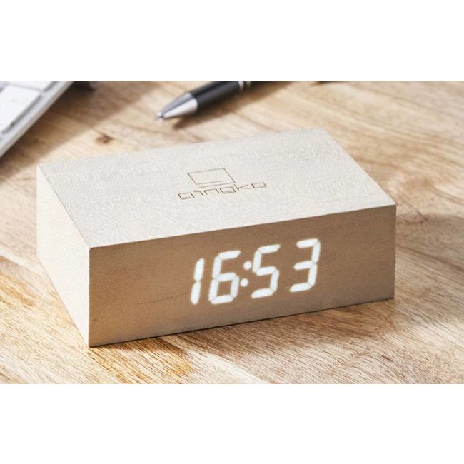 Flip Click Clock Wekker - witte esdoorn