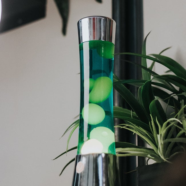 Fisura - Lampe à Lave - chromé - lave jaune, liquide vert