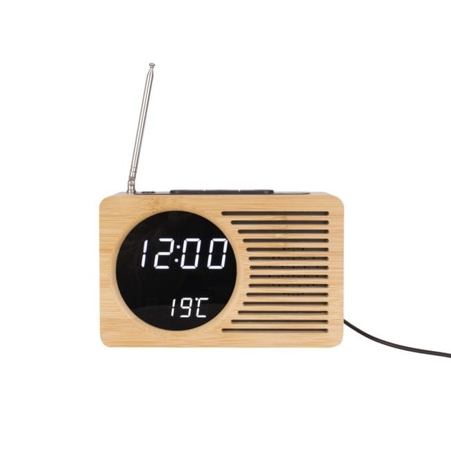 Karlsson Retro Wekkerradio & Thermometer Bamboe