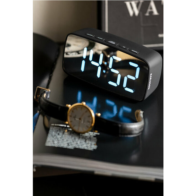 Karlsson - Wecker Silver Mirror - LED -  Oval - Schwarz