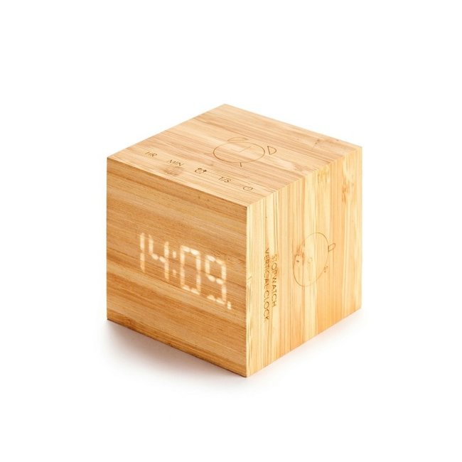 Gingko Cube Plus Clock - bamboo