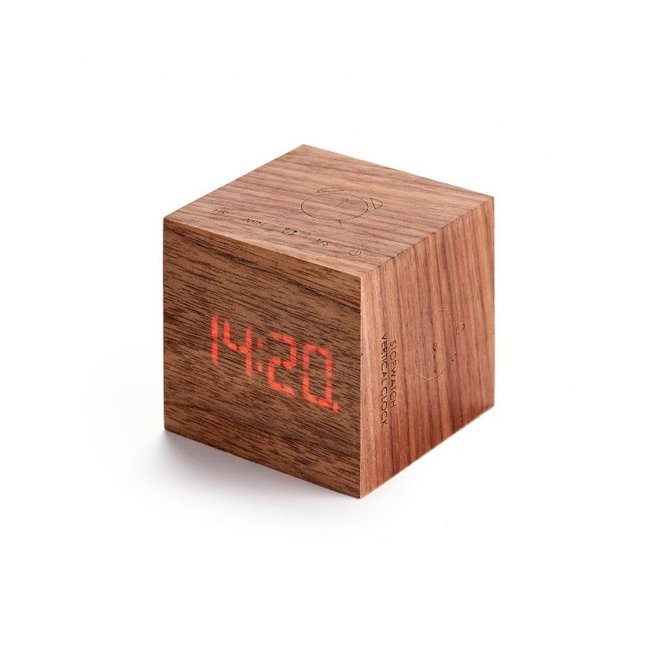 Gingko - Cube Plus Clock - réveil, horloge, chronomètre, minuterie - noyer