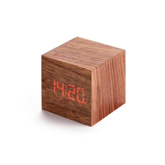 Gingko - Cube Plus Clock - wekker, klok, stopwatch, timer - walnoot