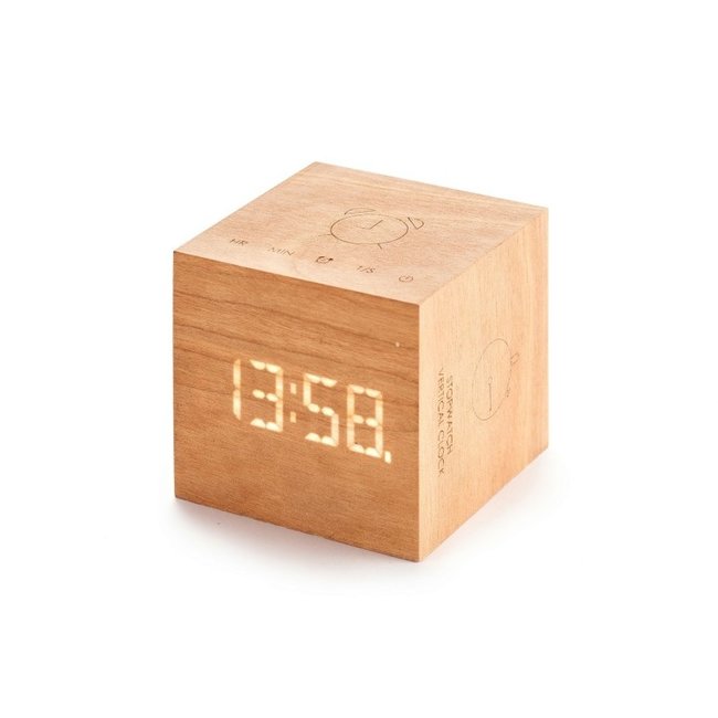 Gingko Cube Plus Clock - Kirschenholz