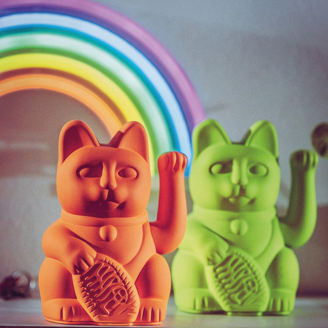Donkey - Waving Lucky Cat Maneki-Neko - neon orange