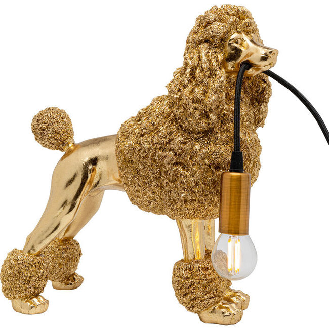 Kare Design - Tischlampe - Tierlampe Hund Pudel - Gold - H 32 cm