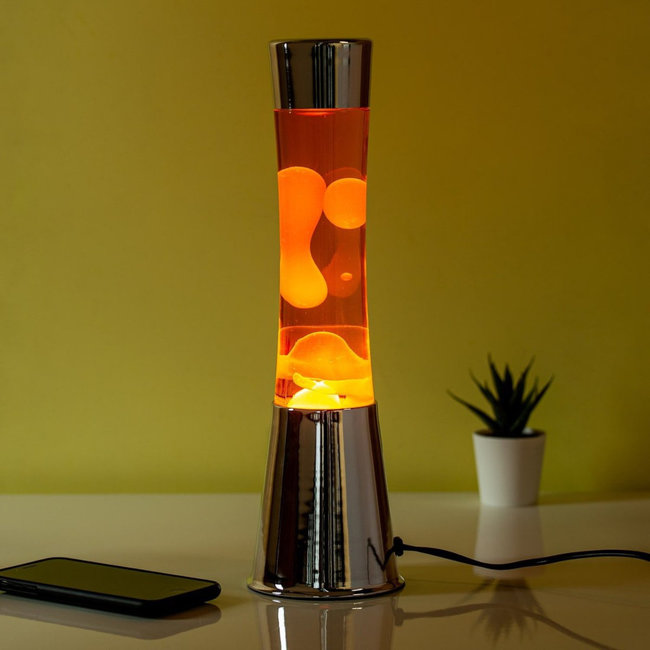 Fisura - Lampe à Lave - liquide & lave orange - base argentée