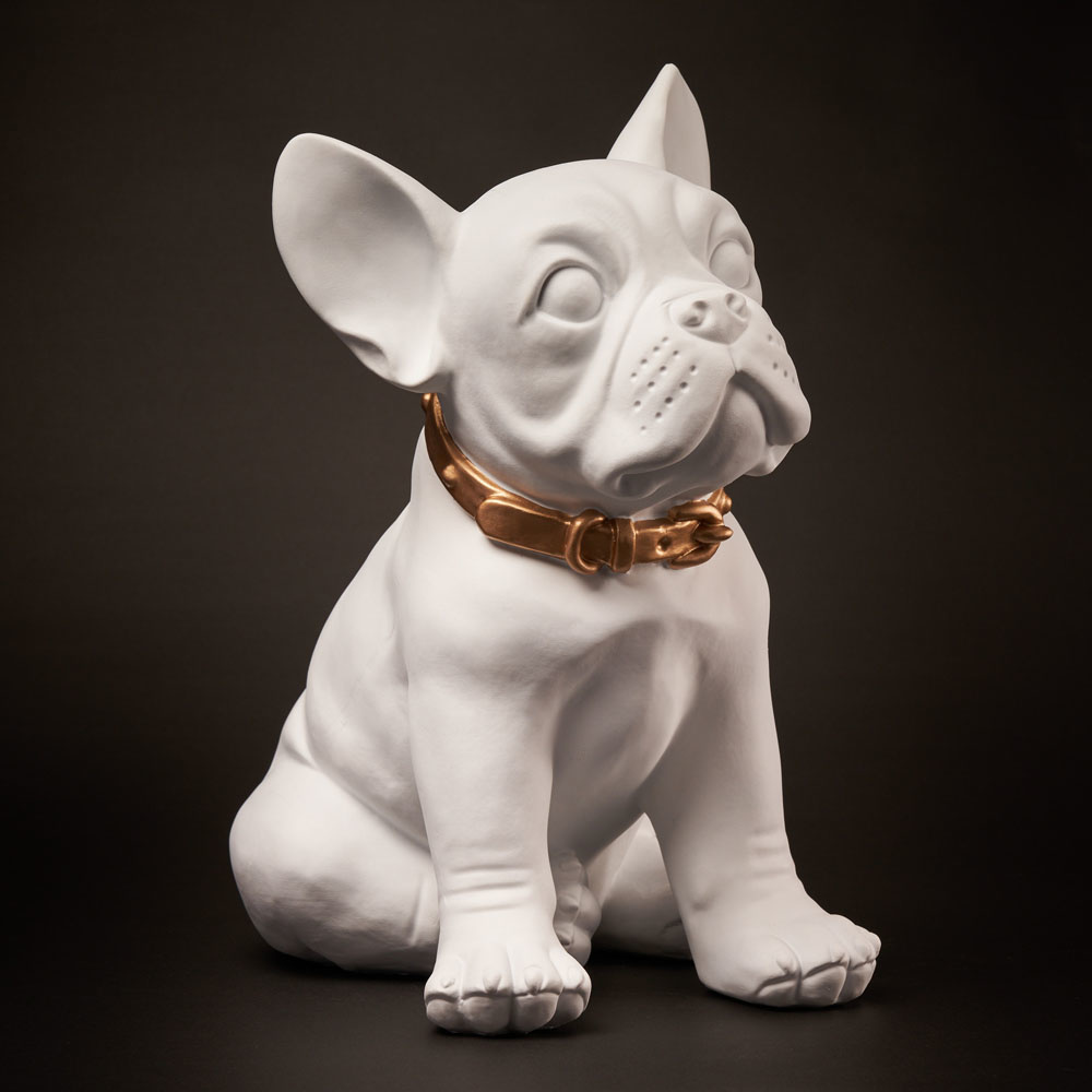Vinbcorw Cool Bulldog Sculpture Statue française avec Plateau en