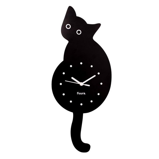 Fisura - Horloge Murale Chat - noir - pendule