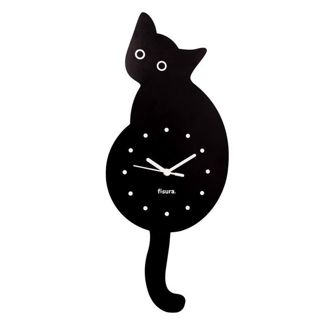 Fisura - Wall Clock Cat - black - pendulum