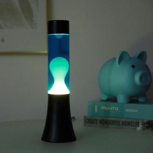 i-total - Mini Lava Lamp - blauw met witte lava - zwarte voet