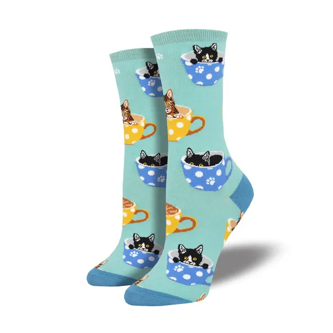 SockSmith - Socks Cat-feinated - cats in coffee cups - blue - size 36-41 (women)