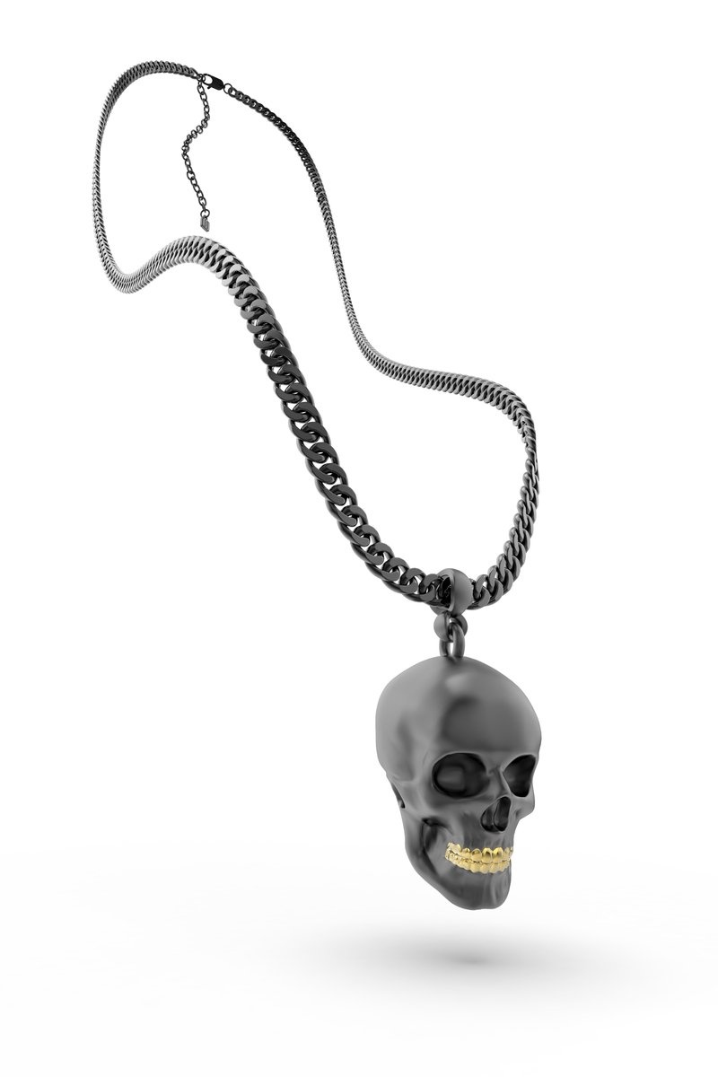 Amazon.com: COOLSTEELANDBEYOND Stainless Steel LARGE Black Skull Pendant  Necklace for Men High Polished with 30 Inches Wheat Chain : Clothing, Shoes  & Jewelry