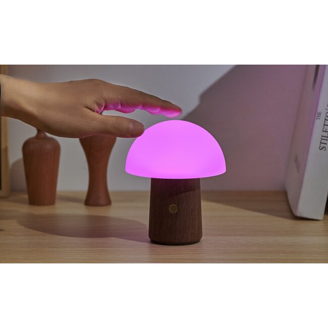 Gingko - Mini Lampe Champignon Alice - noyer - changement de couleur - rechargeable