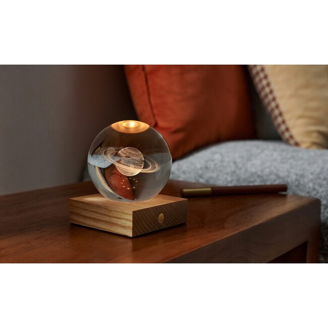 Gingko - Amber Crystal Ball Night Light - Saturne