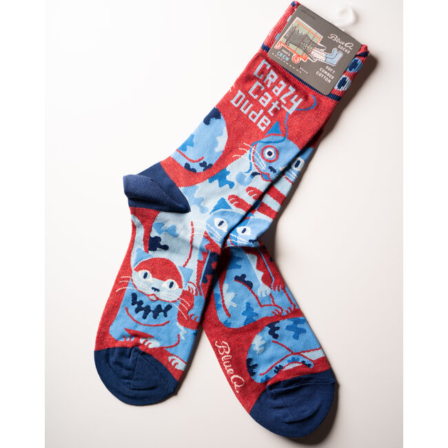 Blue Q - Sokken / Kousen Crazy Cat Dude  - Poes - maat 40-46 (mannen)