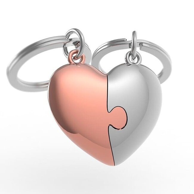 Metalmorphose Porte-Clés Duo Coeur Puzzle - chrome/or rose