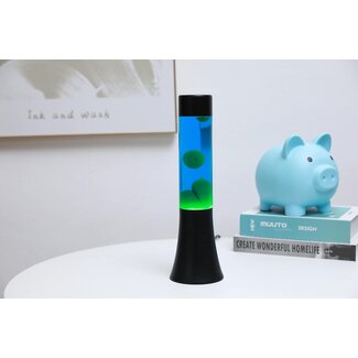 i-total Mini Lava Lamp - blauw met groene lava - zwarte voet