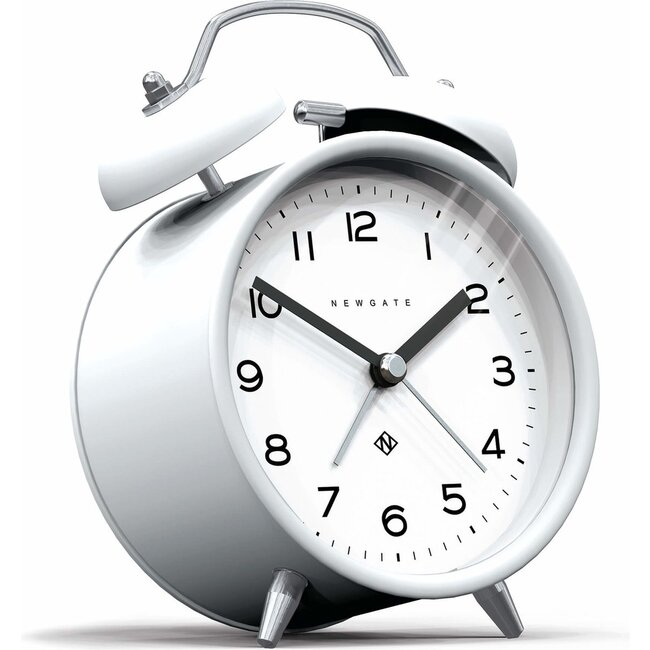 Newgate - Retro Alarm Clock with Hammer Bell Charlie - white