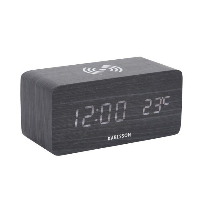 Karlsson - Alarm Clock Block with Phone Charger - black veneer - LED