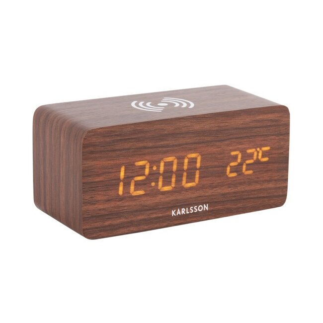 Karlsson - Alarm Clock Block with Phone Charger - dark wood - LED