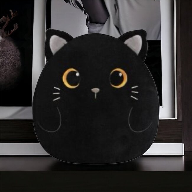 i-total - Coussin Moelleux Chat Noir - assis