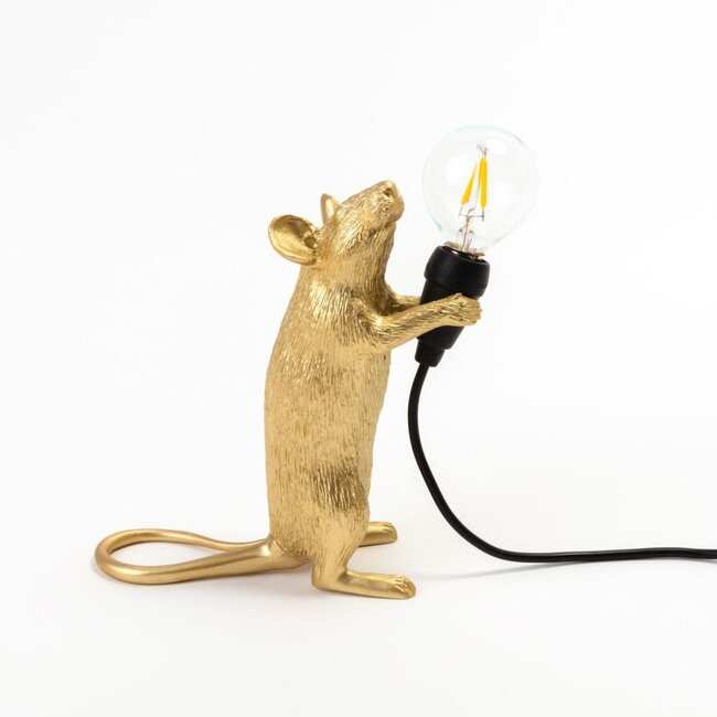 Seletti - Mauslampe Step - stehende Maus - gold