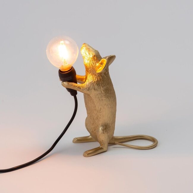 Seletti - Mauslampe Step - stehende Maus - gold