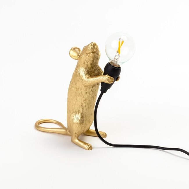 Seletti - Mauslampe Step - stehende Maus - gold