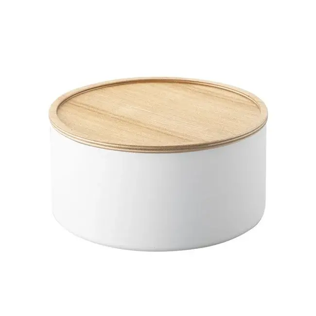 Yamazaki - Boîte de Rangement avec Couvercle Rin Round Deep - blanc