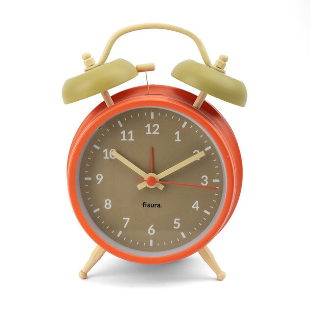 Fisura - Retro Alarm Clock with Hammer - Bell beige/orange