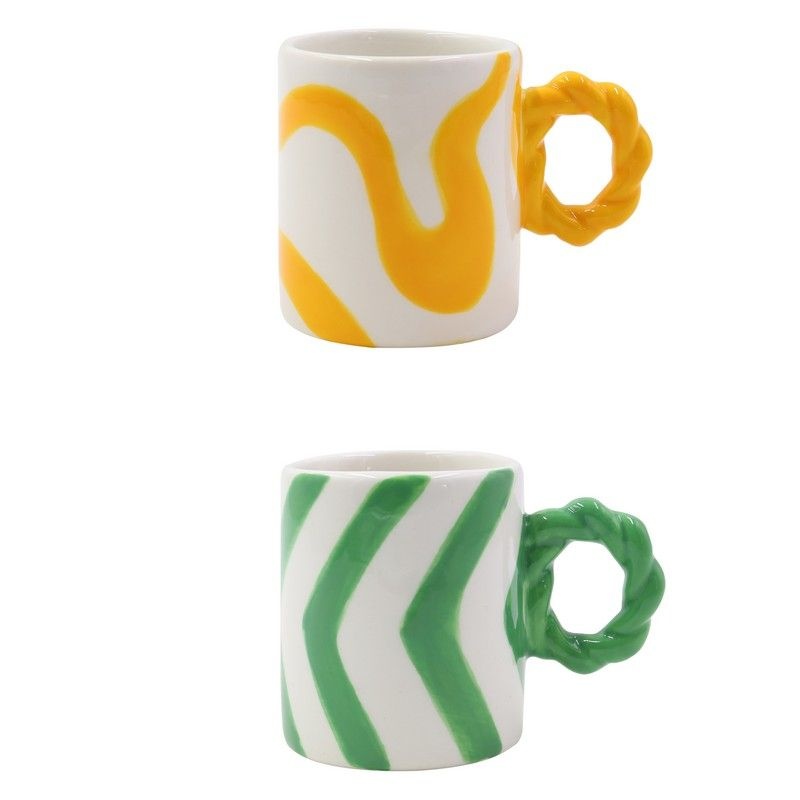 Argon Tableware Lot De 2 Tasses à Café Colorées - Jaune Mat - 350 Ml - Lot De 2 - Tasses à Thé En Grès Céramique Mat, Tasses à Latte, Cappuccino