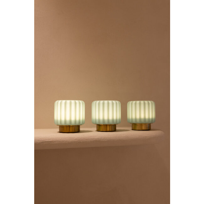 Atelier Pierre - Tafellamp - Sfeerlamp Dentelles 9 Pistache - gouden voet - set van 3 - oplaadbaar - dimbaar