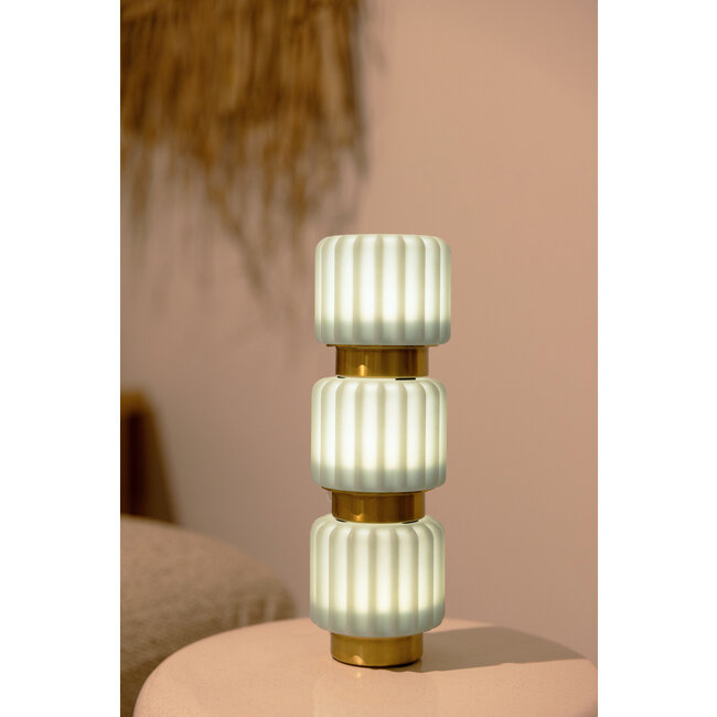 Atelier Pierre - Lampe de Table Dentelles 9 Pistache - base doré - lot de 3 - rechargeable - dimmable