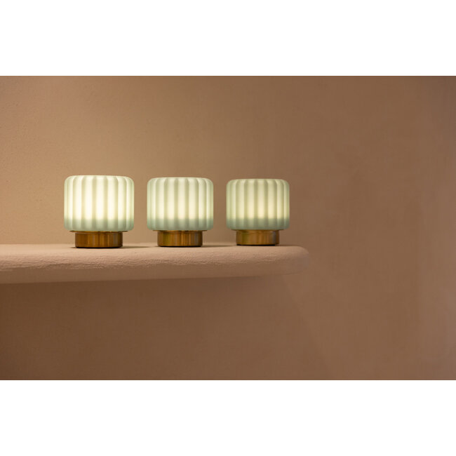 Atelier Pierre - Tafellamp - Sfeerlamp Dentelles 9 Pistache - gouden voet - set van 3 - oplaadbaar - dimbaar