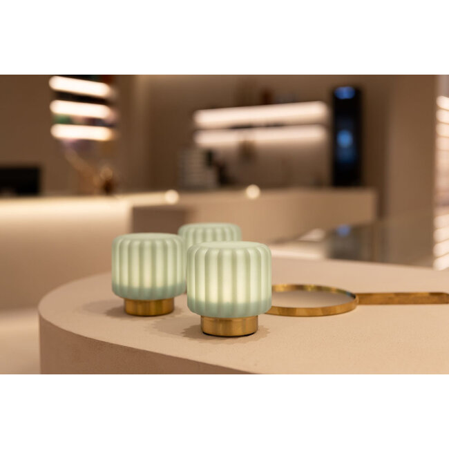 Atelier Pierre - Lampe de Table Dentelles 9 Pistache - base doré - lot de 3 - rechargeable - dimmable