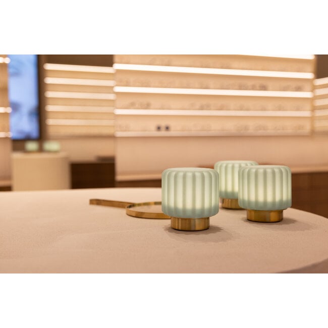 Atelier Pierre - Lampe de Table Dentelles 9 Pistache - base doré - lot de 3 - rechargeable - dimmable