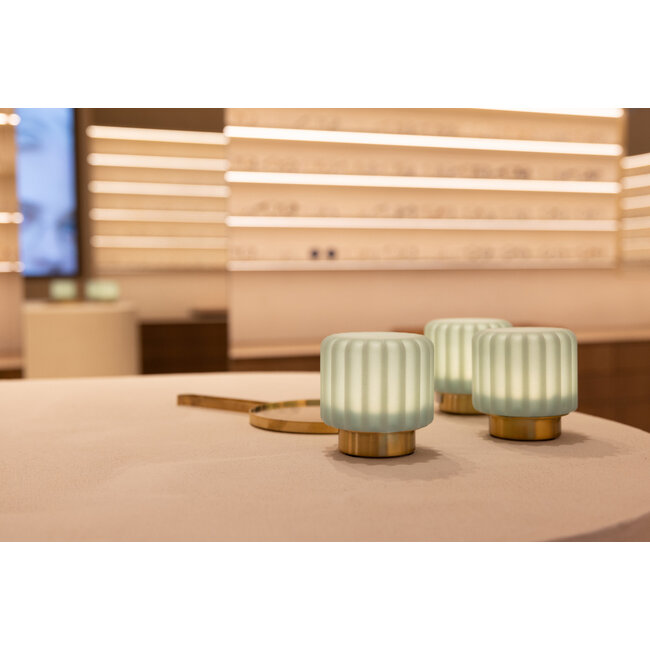 Atelier Pierre - Table lamp - Mood Light Dentelles 9 Pistachio - gold base - set of 3 - rechargeable - dimmable