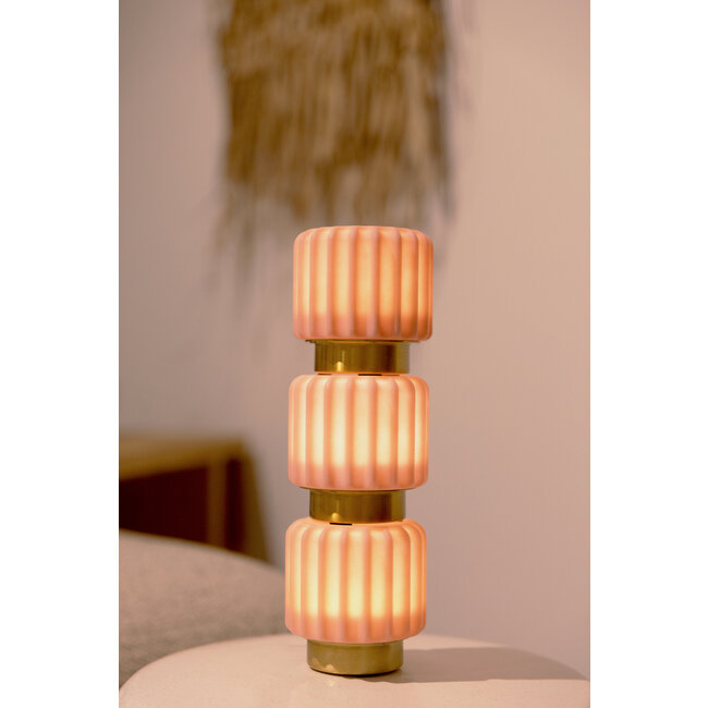 Atelier Pierre - Tafellamp - Sfeerlamp Dentelles 9 Fraise - gouden voet - set van 3 - oplaadbaar - dimbaar