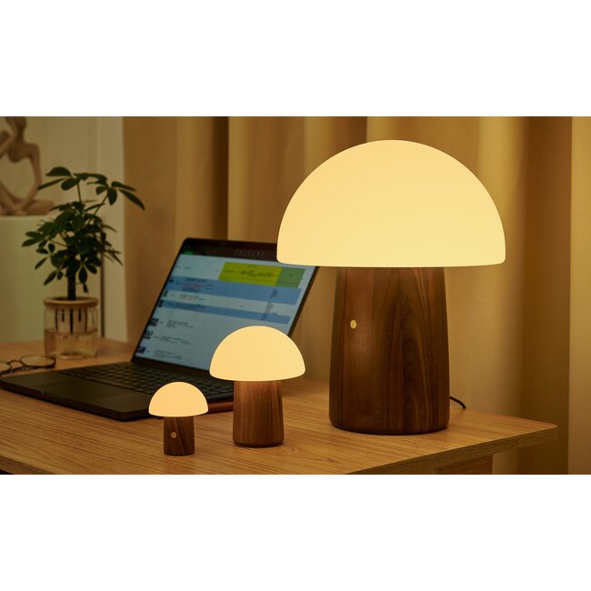 Gingko - Super Mini Alice Mushroom Lamp - walnut - color changing - rechargeabler